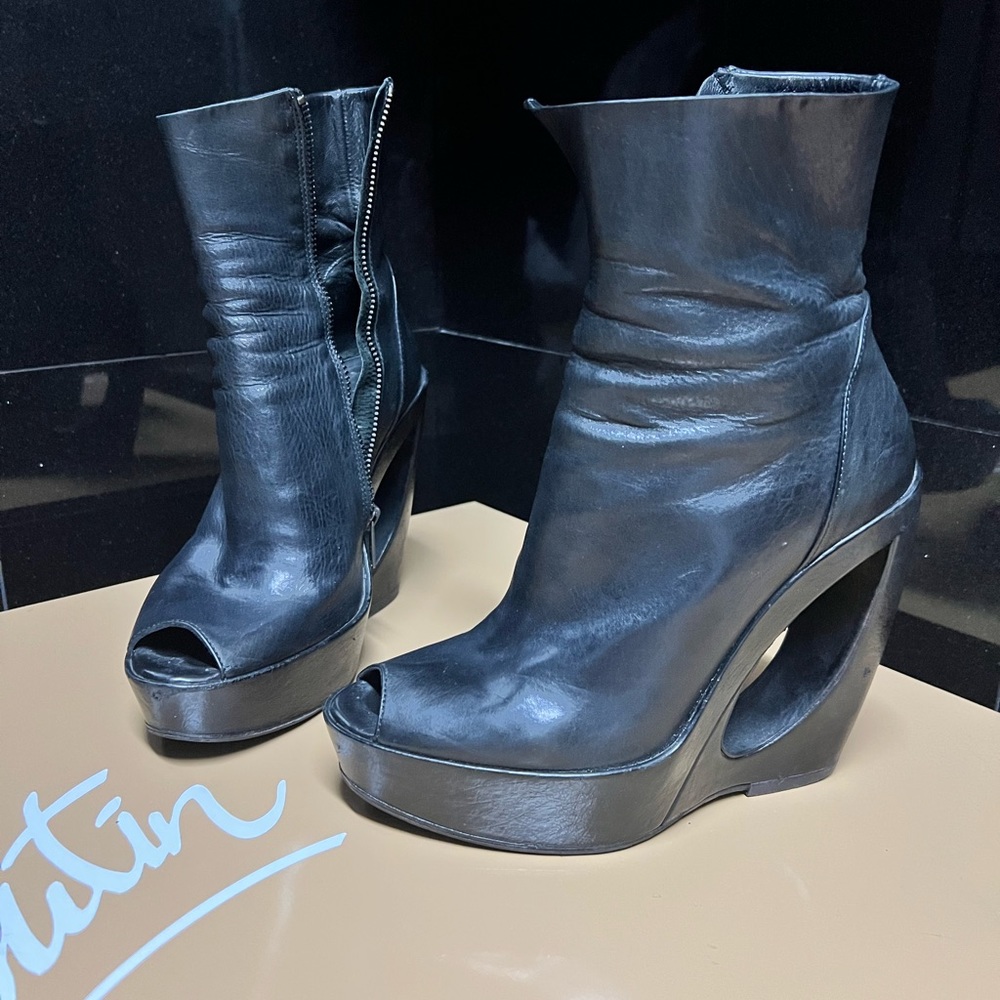Ann Demeulemeester cutout wedge leather bootie size 6.5